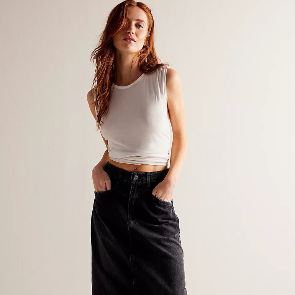 We The Free Black Denim Maxi Skirt